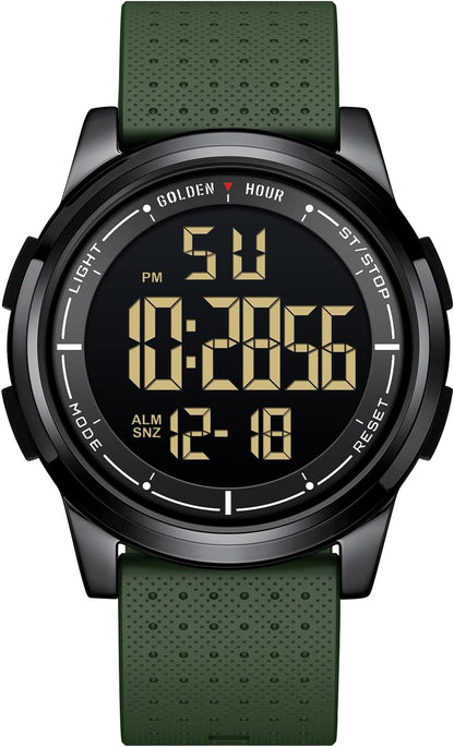 HOTGOLDEN HOUR Ultra-Thin Minimalist Sports Waterproof Digital Watches Men with Wide-Angle Display Rubber Strap Wrist Watch for Men Women