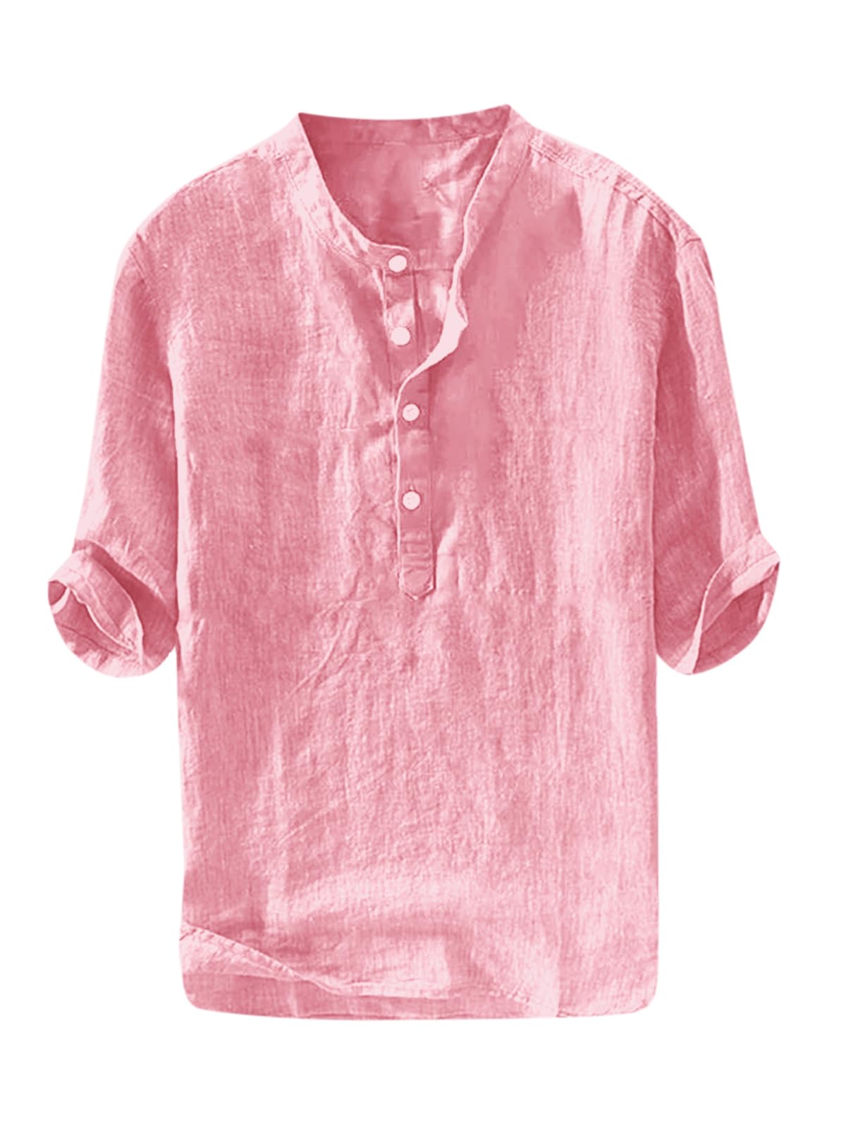 HOTRyannology Mens Linen Shirts Casual Cotton 3/4 Sleeve Regular-Fit Henley T-Shirt Summer Lightweight Beach Yoga Tops