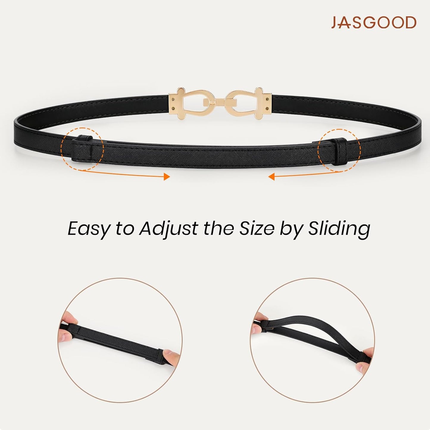 HOTJASGOOD 2 Pack Thin Belts for Women Fashion Skinny Leather Waist Belts for Jeans Pants Dresses with Gold Buckle