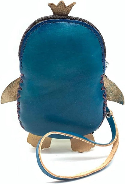 HOTHandmade Vintage Genuine Leather 3D Animal Penguin Coin Purse with Removable wrist strap