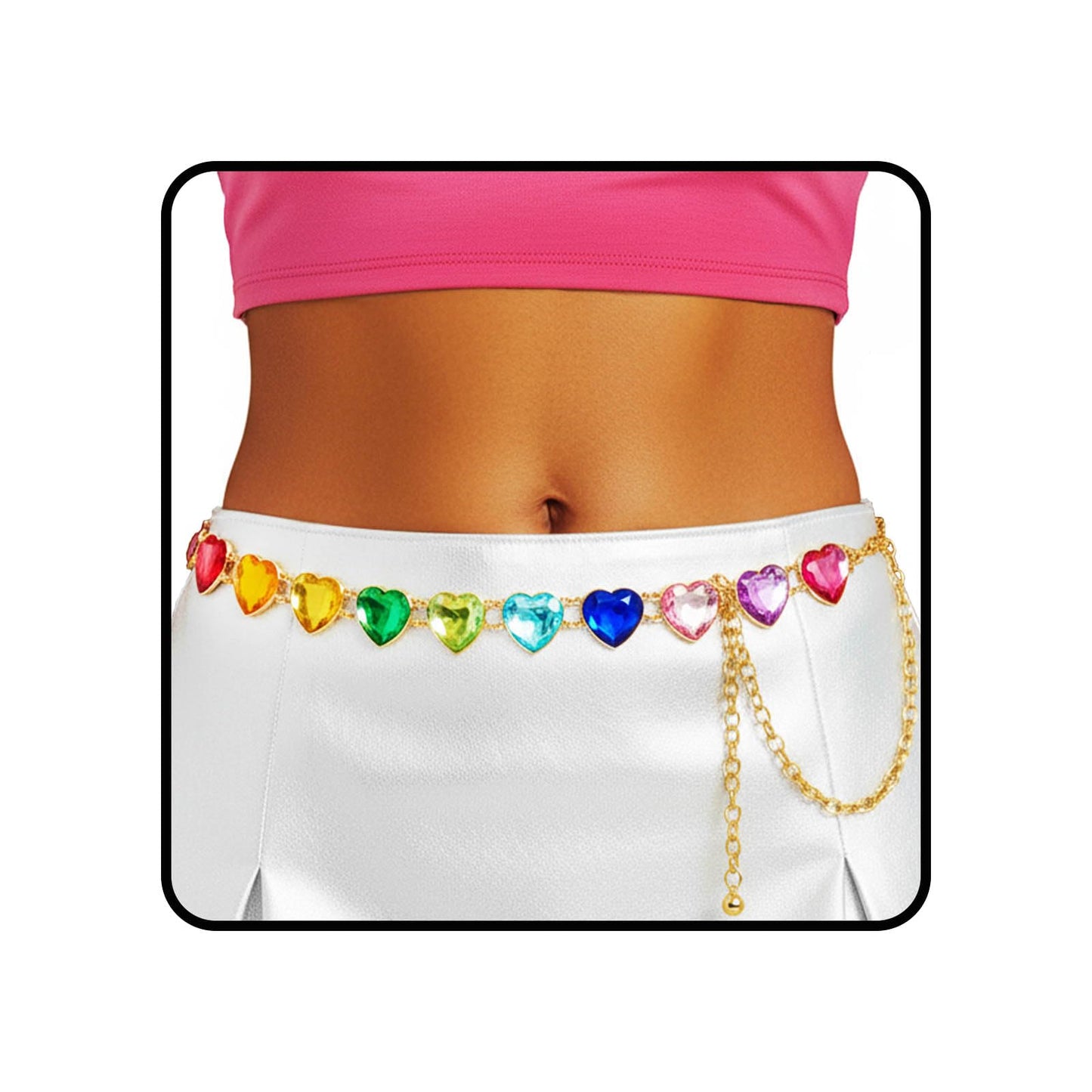 HOTELABEST Rainbow Belt Chain Colorful Waist Chains Rhinestone Gold Jewelry for Women
