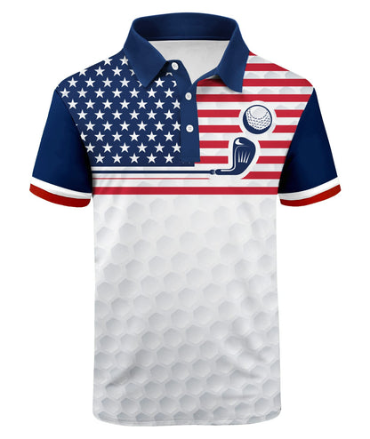 HOTV VALANCH Mens American Falg Polo Shirts Short Sleeve Performance Patriotic Shirt Funny Golf Shirt