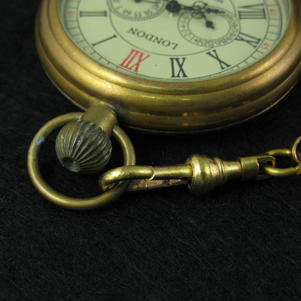 HOTVIGOROSO Men's Vintage Full Copper Hand-Wind Mechanical Second&24hours Sub-dials Pocket Watch in Box