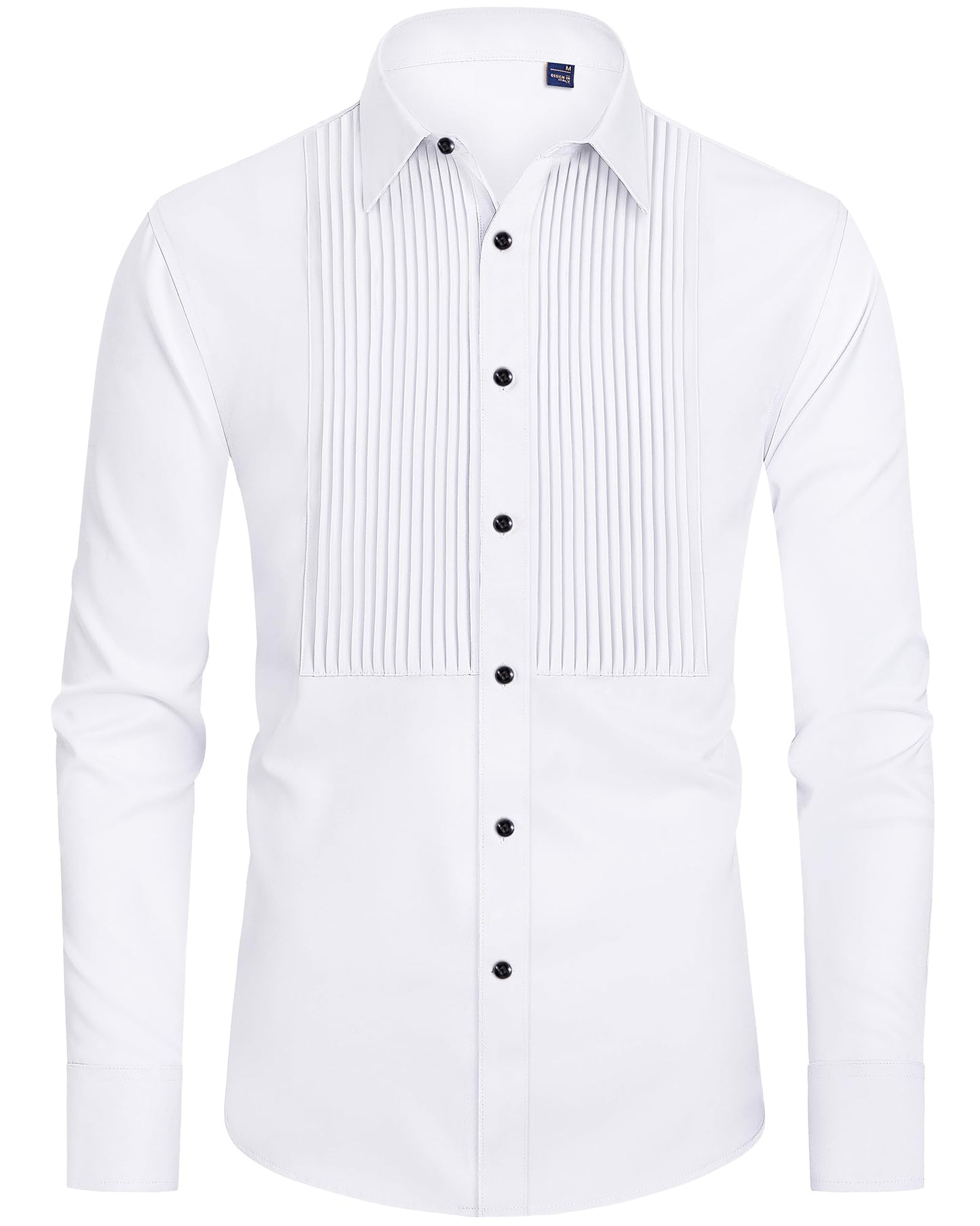 HOTJ.VER Men's Tuxedo Shirt Formal Dress Shirt Pleated Long Sleeve Button Down Shirts for Prom Party Wedding