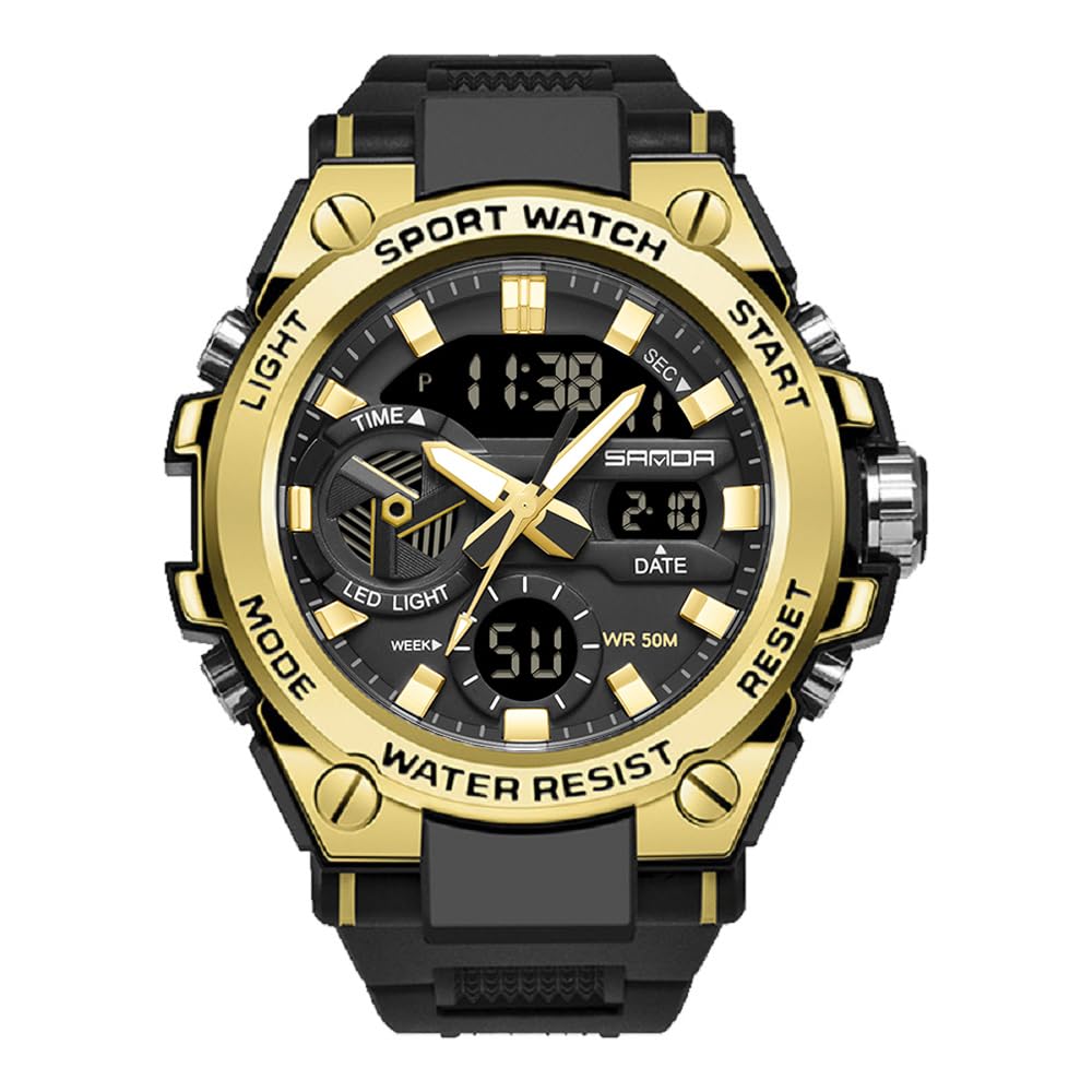 HOTKXAITO Men's Watches Sports Outdoor Waterproof Military Watch Date Multi Function Tactics LED Alarm Stopwatch