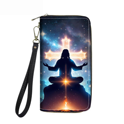 HOTWomen's Large Capacity Wallet PU Leather Double Zipper Clutch Purse Multifunctional Wallet with Removable Wristlet Strap for Smart Phone/Coin/Card/Cash, Floral Quotes Bible Verse Philippians 4-13