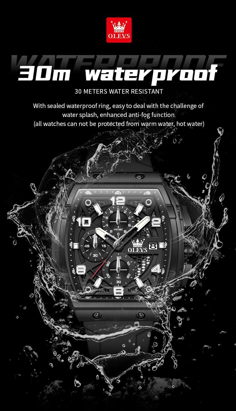 HOTOLEVS Mens Watches Stylish Chronograph Waterproof Luminous Silicon Strap Multifunction Watches for Men Business Men Wrist Watch