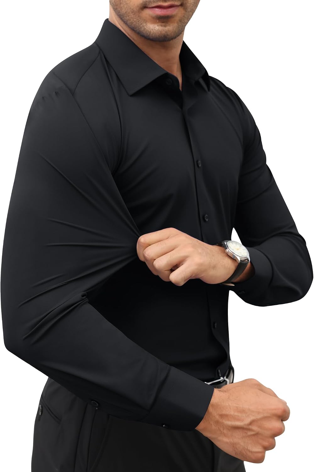 HOTLion Nardo Stretch Mens Dress Shirts Long Sleeve Slim Fit Dress Shirts for Men Muscle Fit Wrinkle Free Button Down Shirt