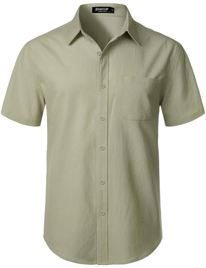 HOTJEMITOP Mens Stretch Wrinkle Free Texture Shirts | Lightweight, Summer, Beach, Stylish, Button Down, Short Sleeve, Casual, Vacation
