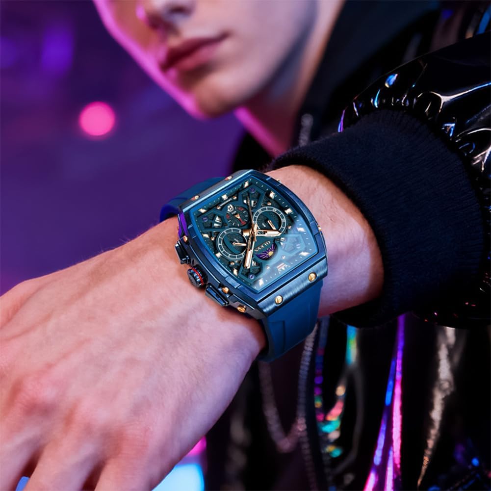 HOTOLEVS Mens Watches Stylish Chronograph Waterproof Luminous Silicon Strap Multifunction Watches for Men Business Men Wrist Watch