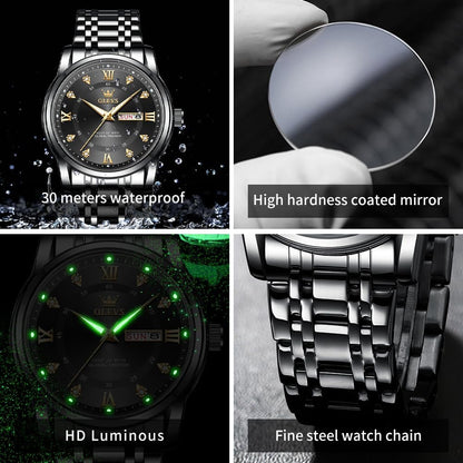 HOTOLEVS Men Watch Blue Gold Analog Quartz Stainless Steel Waterproof Luminous Date Luxury Casual Watch