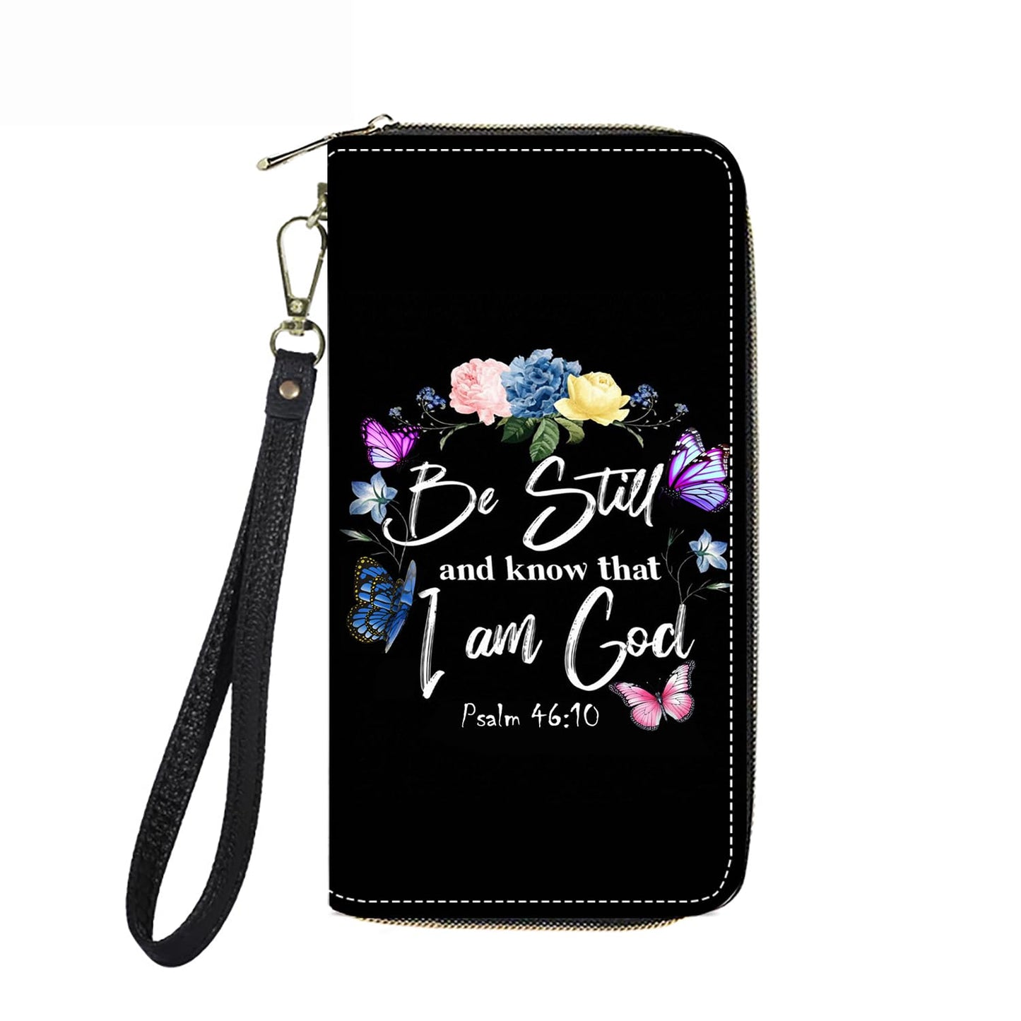 HOTWomen's Large Capacity Wallet PU Leather Double Zipper Clutch Purse Multifunctional Wallet with Removable Wristlet Strap for Smart Phone/Coin/Card/Cash, Floral Quotes Bible Verse Philippians 4-13