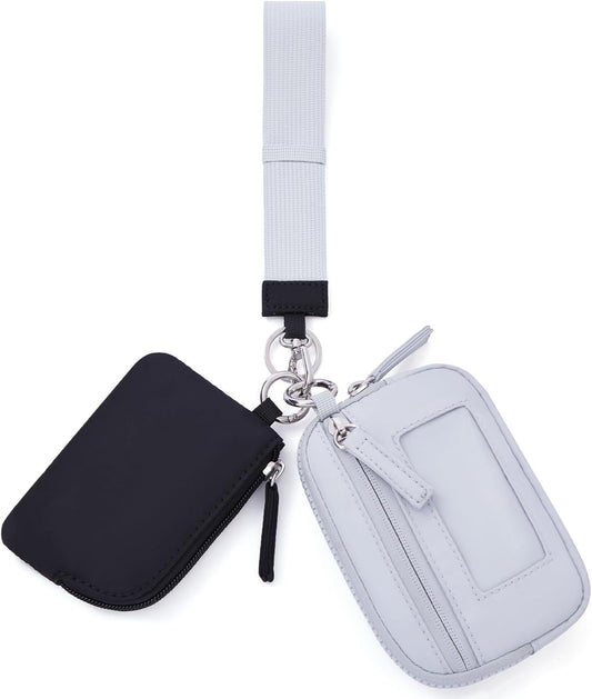 HOTPOIUGOYA Keychain Wristlet Wallet,Dual Pouch Wristlet Portable,Nylon RFID Coin Purse Small Wallet with key ring,ID Window