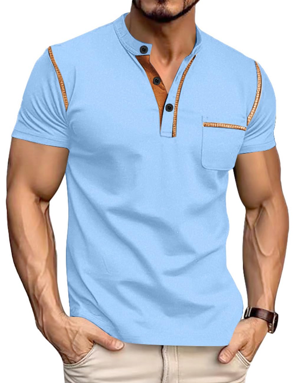 HOTMen's Henley Shirt Short Sleeve T-Shirt Casual Top Pullover Summer Lightweight Tee Shirts with Button