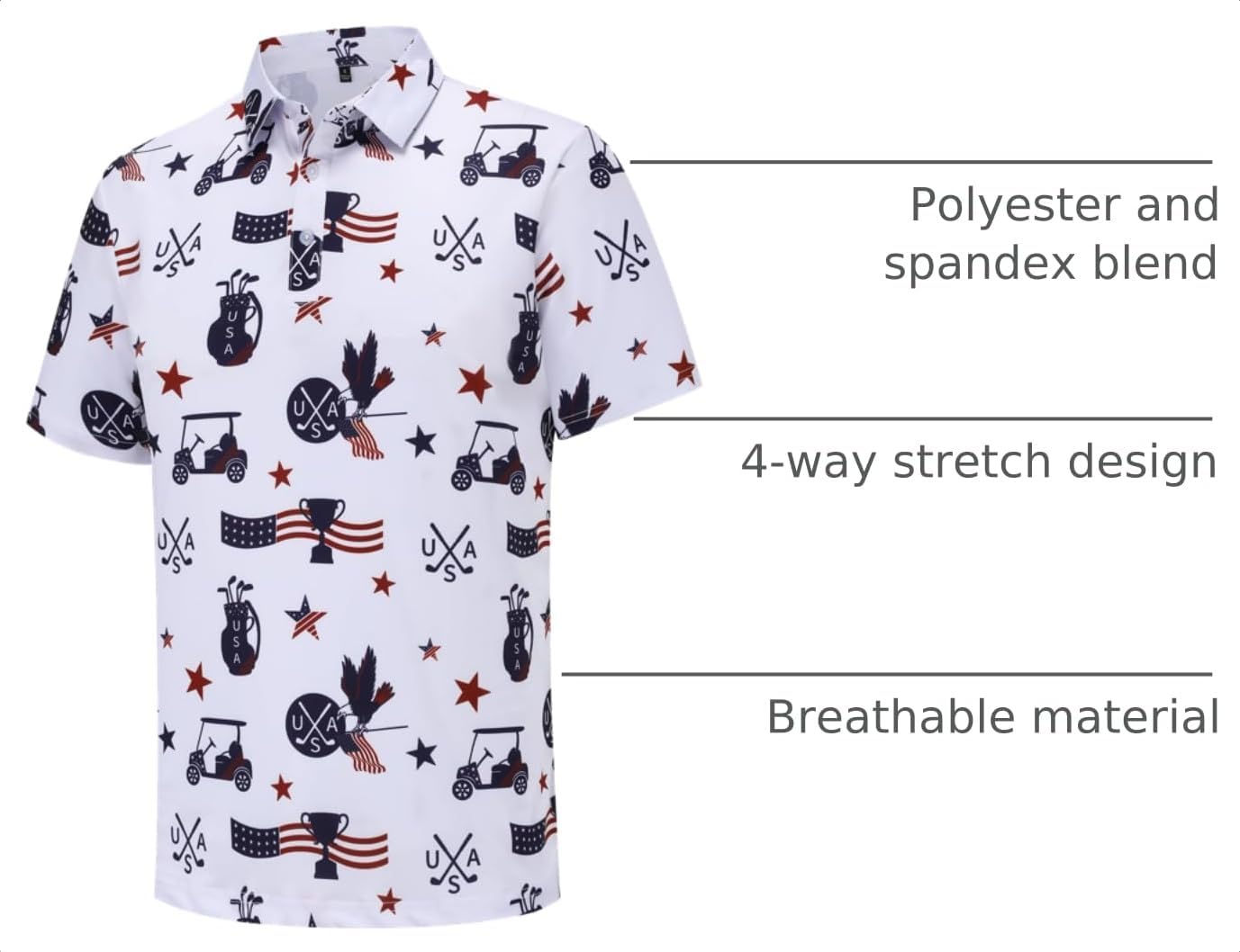 HOTMens Golf Polo Shirts Short Sleeve Performance Moisture Wicking Dry Fit Casual Print Funny Golf Polo Shirts for Men
