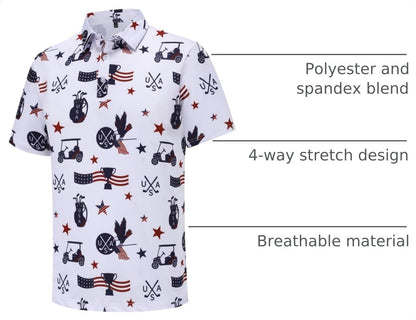 HOTMens Golf Polo Shirts Short Sleeve Performance Moisture Wicking Dry Fit Casual Print Funny Golf Polo Shirts for Men