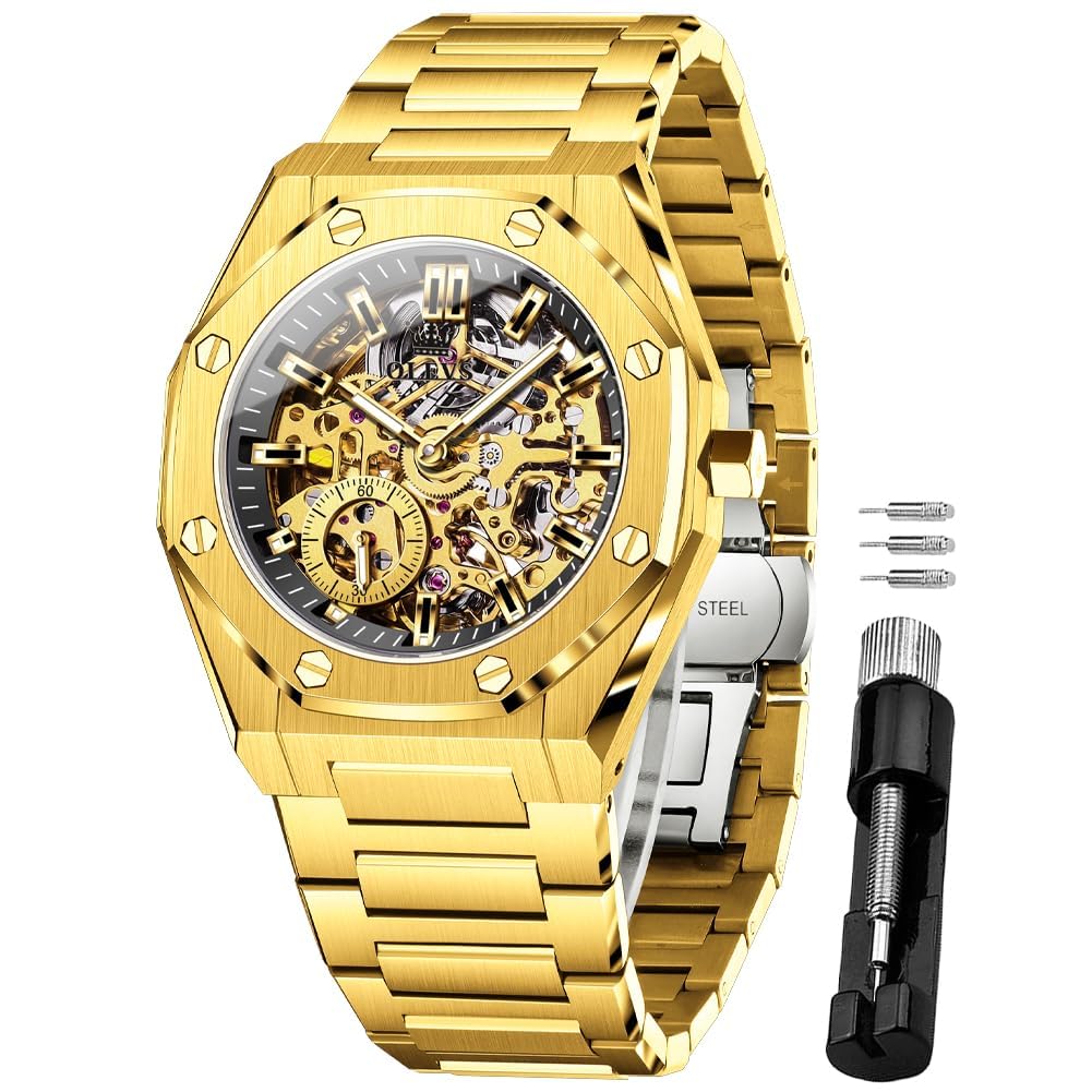 HOTOLEVS Automatic Mens Watch, Self Winding, Stainless Steel, Watch for Men | 50M Waterproof, Tourbillon Mechanical, Luxury Dress, Luminous, Calendar, 41×12mm, No Battery, Automatic Movement