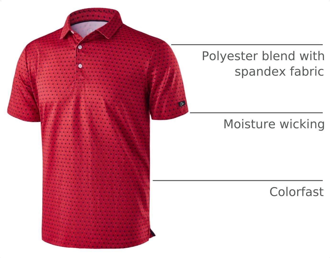 HOTObla Mens Golf Polo Shirts Short Sleeve Dry Fit Performance Moisture Wicking Casual Print Collared Golf Shirts for Men