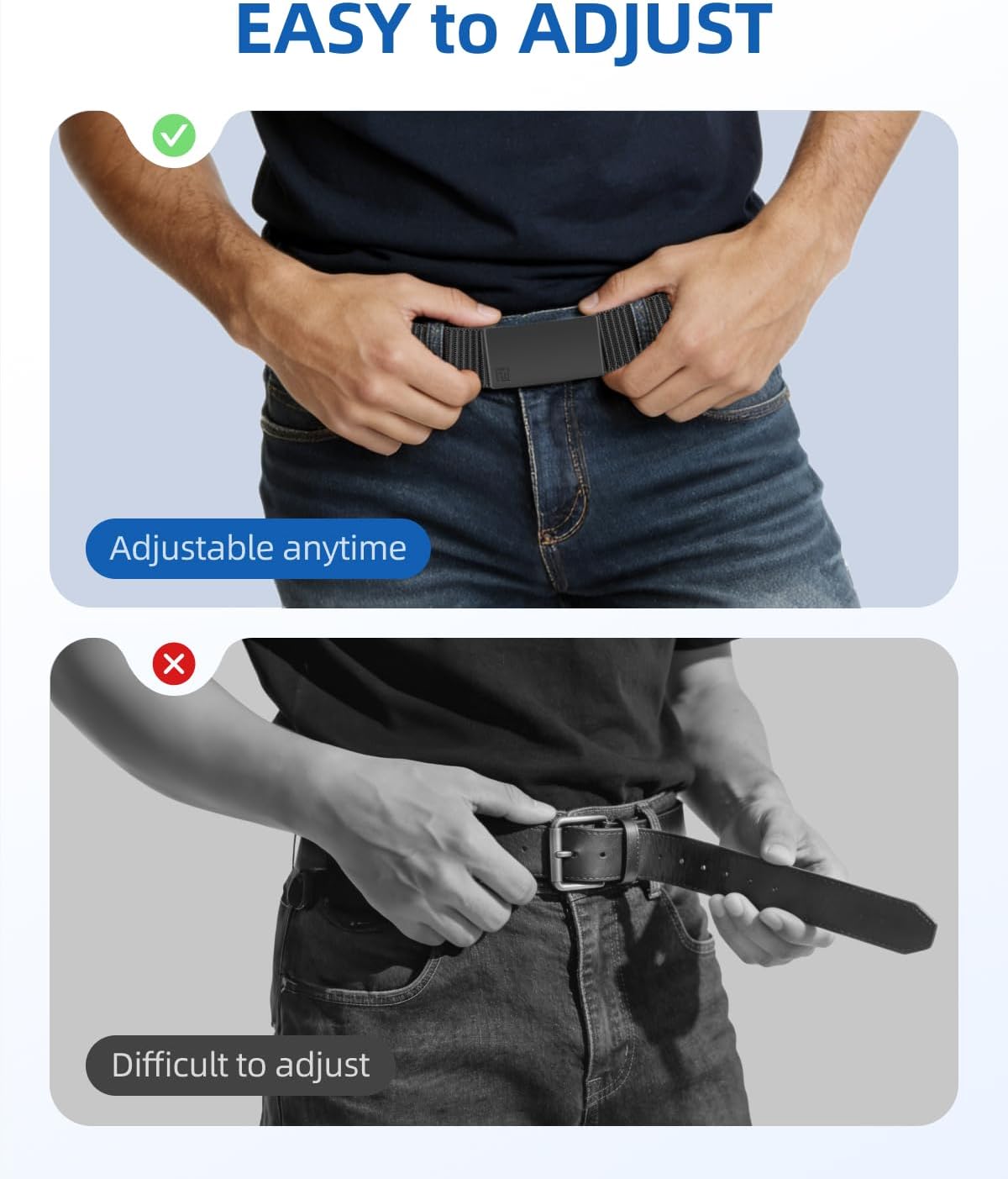 HOTWONDAY Ratchet Belts for Men 2 Pack Nylon Web No Hole Automatic Buckle Heavy Duty Work Belt for Golf Tactical Outdoor Hiking