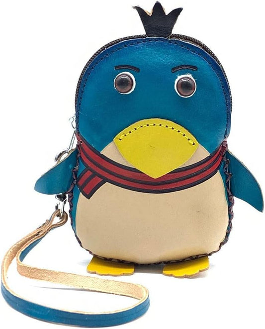 HOTHandmade Vintage Genuine Leather 3D Animal Penguin Coin Purse with Removable wrist strap