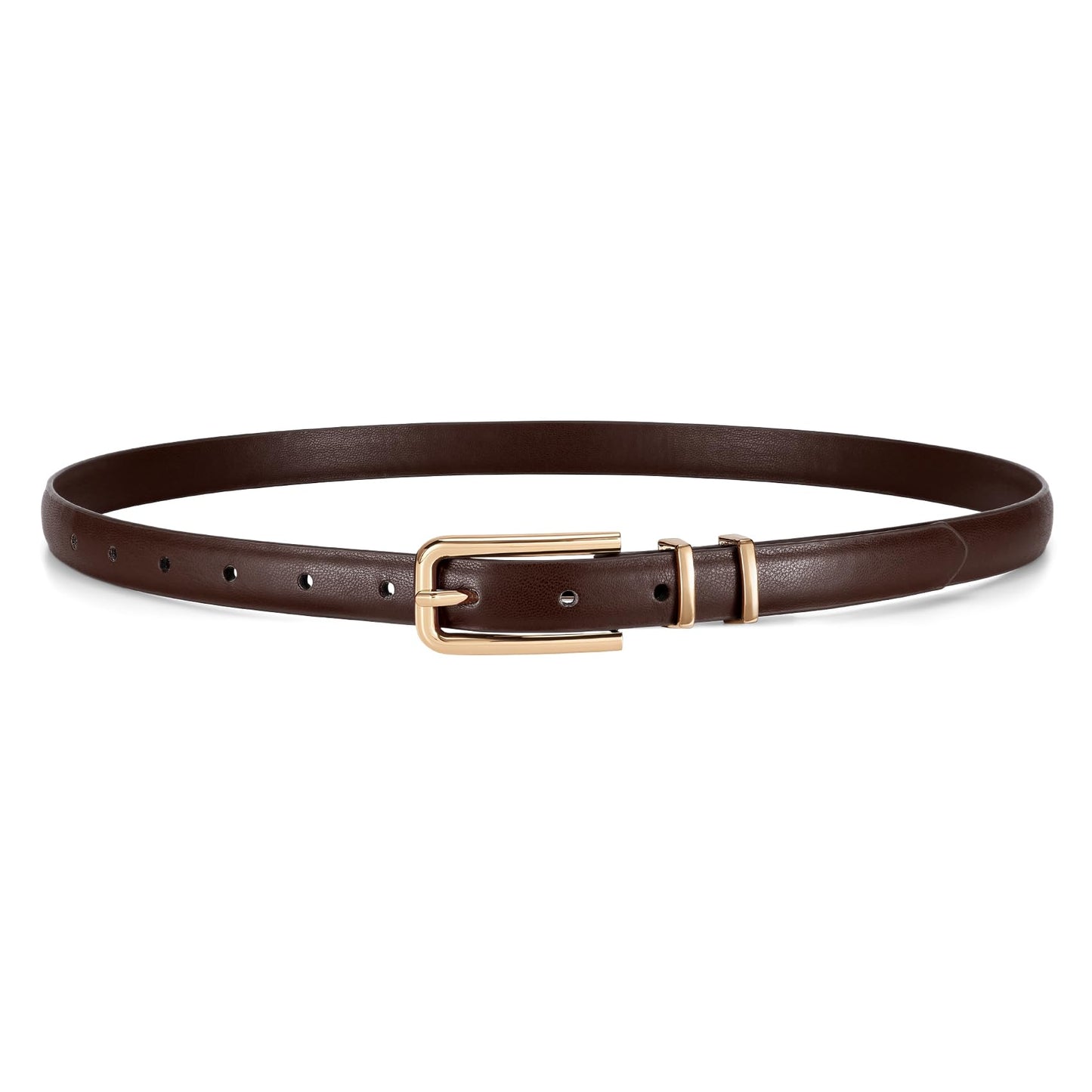 HOTJASGOOD Women's Skinny PU Leather Belt Thin Waist Belt with Gold Buckle for Jeans Pants Dresses 0.7