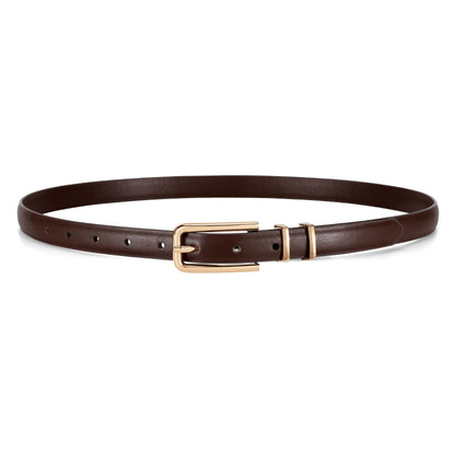 HOTJASGOOD Women's Skinny PU Leather Belt Thin Waist Belt with Gold Buckle for Jeans Pants Dresses 0.7