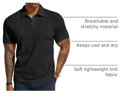 HOTPJ PAUL JONES Mens Polo Shirts Textured Knit Polo Stretchy Regular Fit Collared Golf Shirts