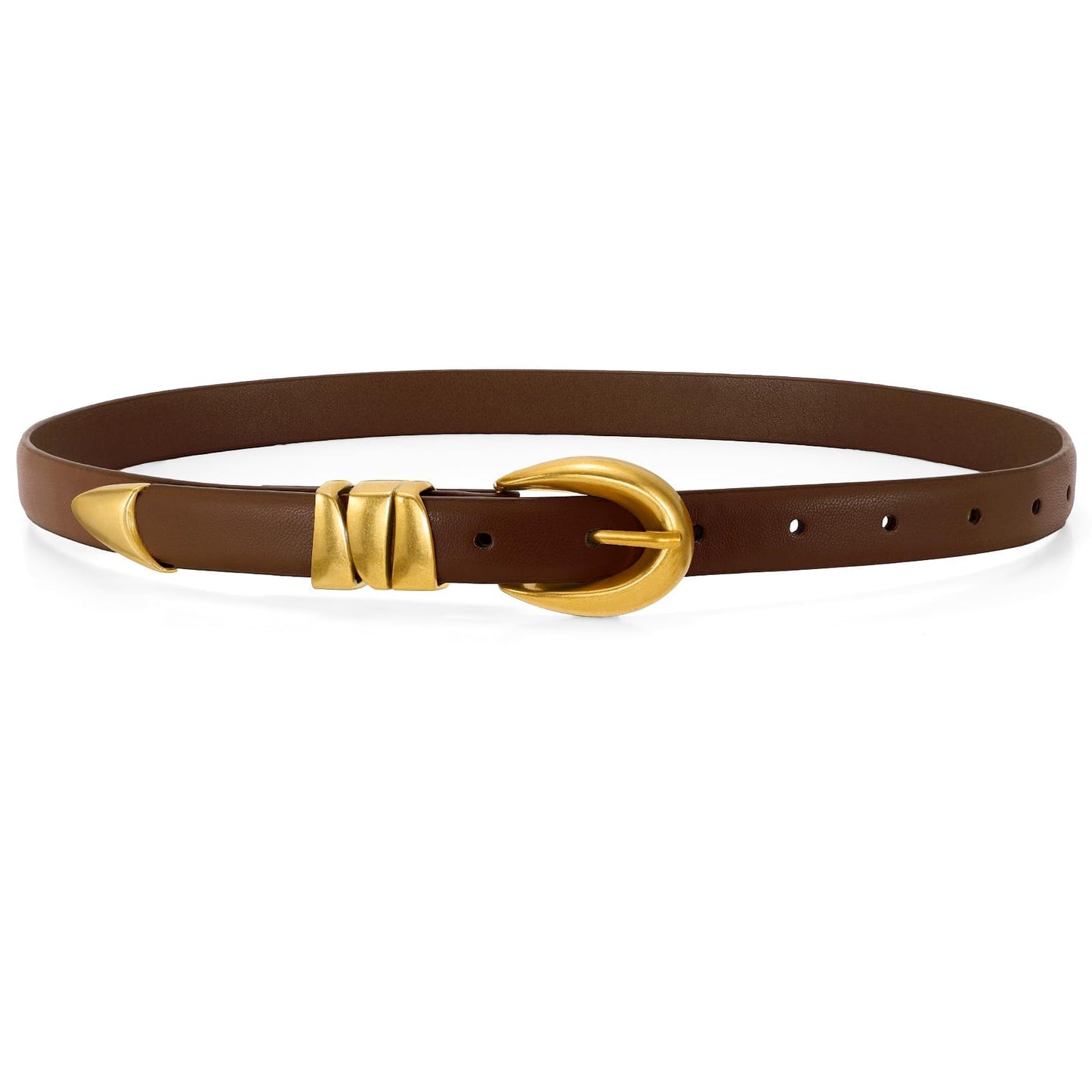 HOTWHIPPY Women Skinny Leather Belt for Jeans Pants Dresses Ladies Fashion Waist Belt with Shiny Gold Buckle