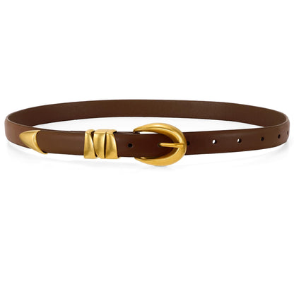 HOTWHIPPY Women Skinny Leather Belt for Jeans Pants Dresses Ladies Fashion Waist Belt with Shiny Gold Buckle