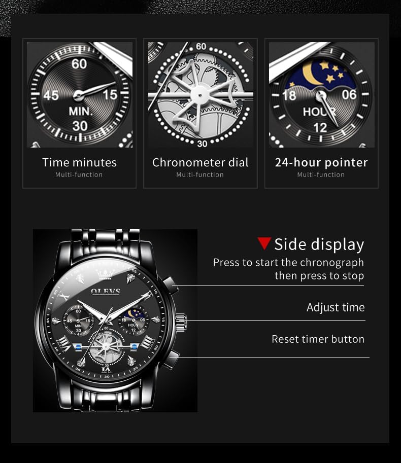 HOTOLEVS Watch Men Waterproof Stainless Steel Quartz Chronograph Analog Watch