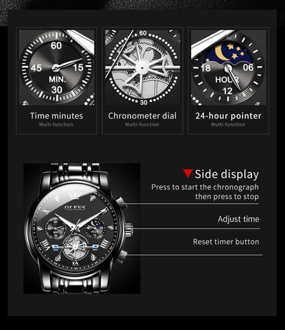 HOTOLEVS Watch Men Waterproof Stainless Steel Quartz Chronograph Analog Watch