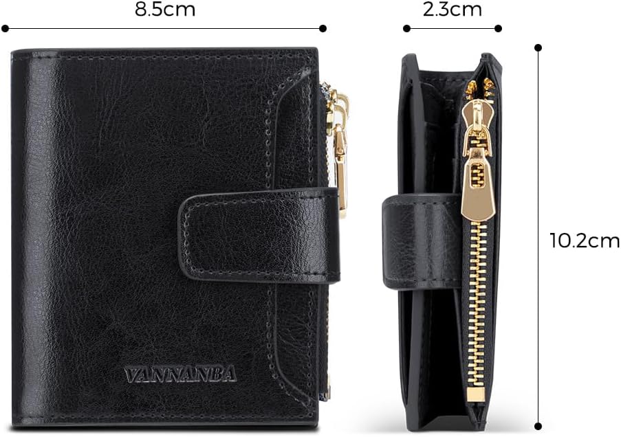 HOTSmall Wallet for Women Genuine Leather Bifold Zipper Front Pocket Compact RFID Blocking Credit Card Case Purse with Gift Box
