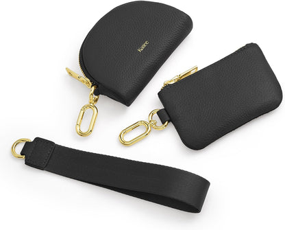 HOTKattee Mini Leather Wristlet Wallets for Women, RFID Blocking Wallet Women, Dual Pouch Keychain Coin Purse Change Pouch