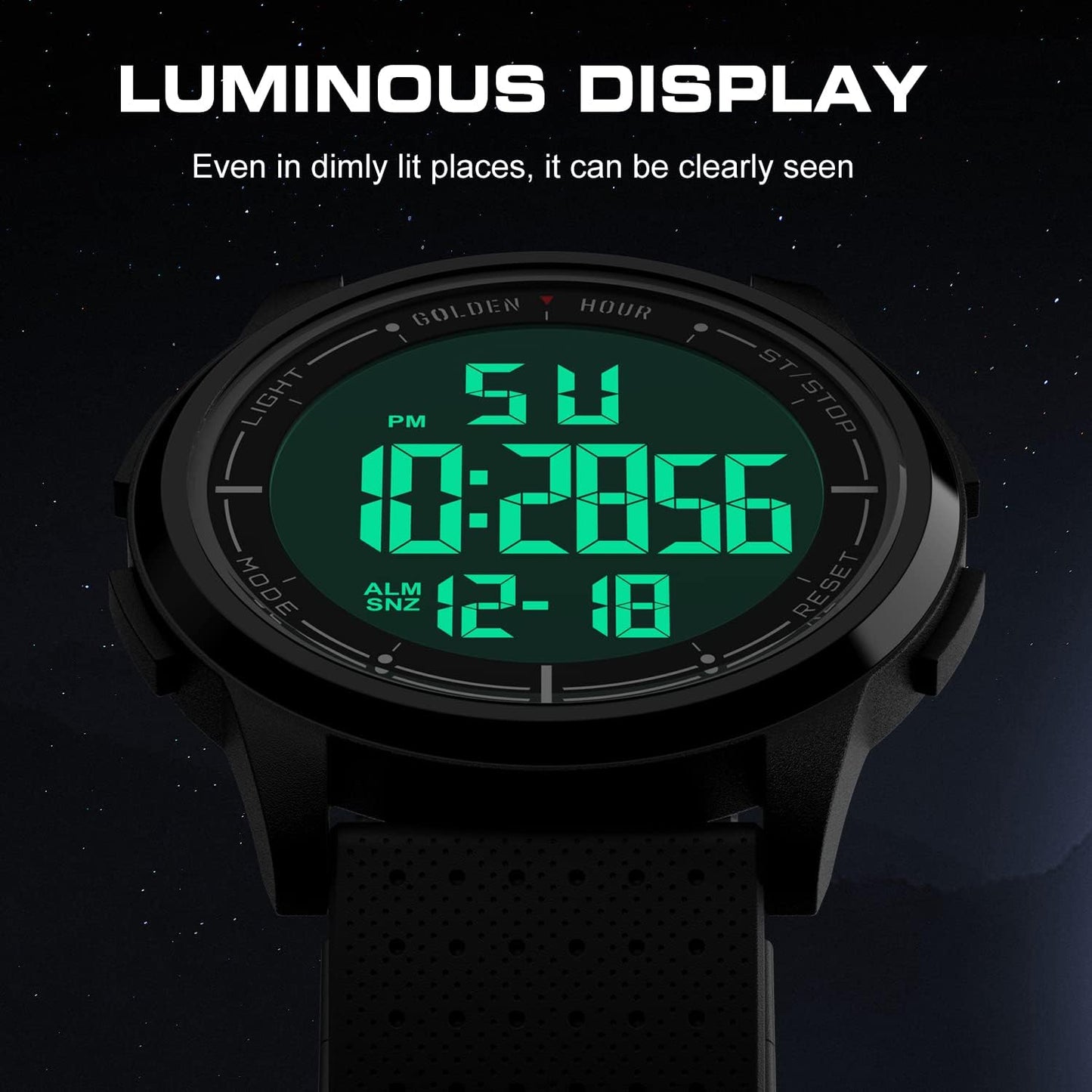 HOTGOLDEN HOUR Ultra-Thin Minimalist Sports Waterproof Digital Watches Men with Wide-Angle Display Rubber Strap Wrist Watch for Men Women