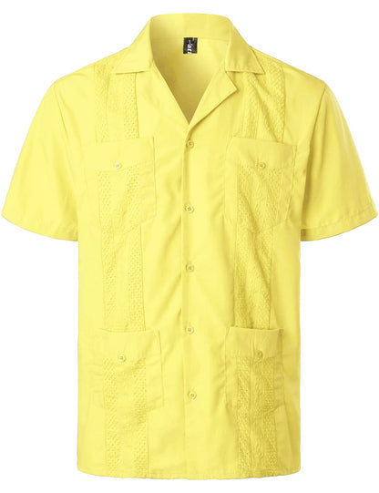 HOTVATPAVE Mens Short Sleeve Button Down Cuban Guayabera Shirts | Camp Collar, Button Up, Wedding, Breathable, Casual Stylish, Summer, Hawaiian, Vacation, Embroidered, Holiday, with Pocket