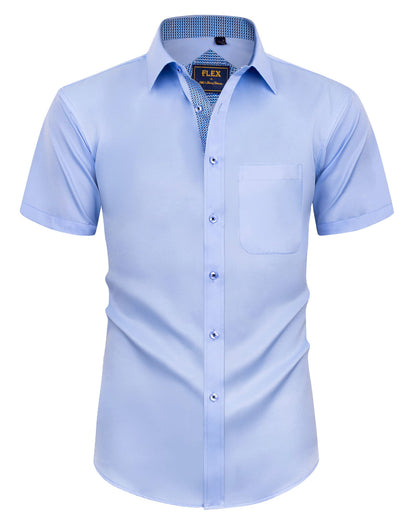 HOTAlimens & Gentle Mens Short Sleeve Dress Shirts Wrinkle Free Solid Casual Button Down Shirts with Pocket