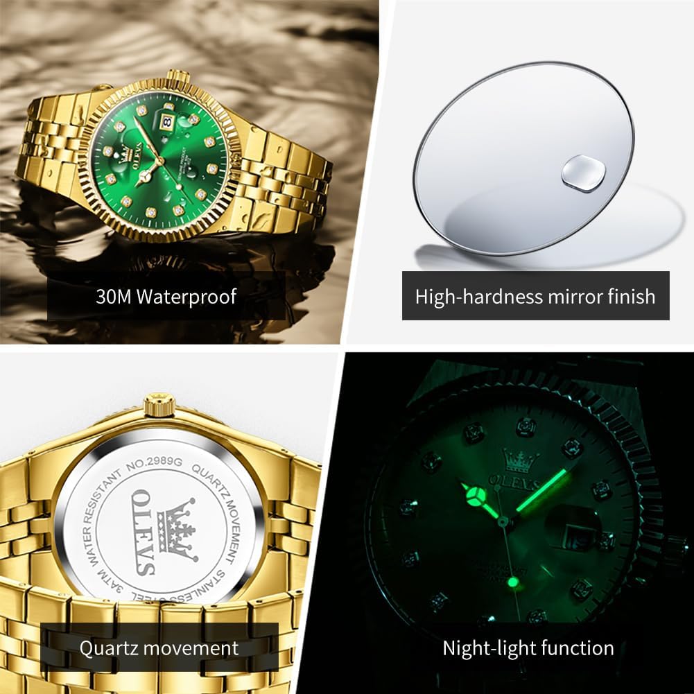HOTOLEVS Mens Watches Luxury Diamond Calendar Stainless Steel Male Watches Business Dress Waterproof Luminous Fashion Watch for Men