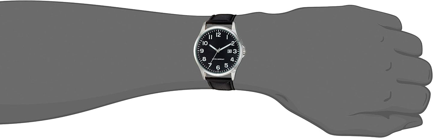 HOTAmazon Essentials Men's Easy to Read 42mm Leather Band Analog Watch