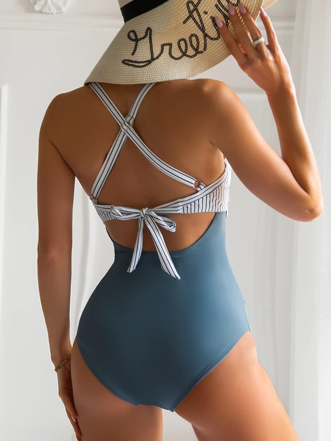 HOTEomenie Women's Tummy Control One Piece Swimsuit Cutout Bathing Suit | High Waisted,Tie Back,Wrap Front,Adjustable Straps,Soft Removable Cups,Slimming,Monokini for Beach Vacation,Pool Side