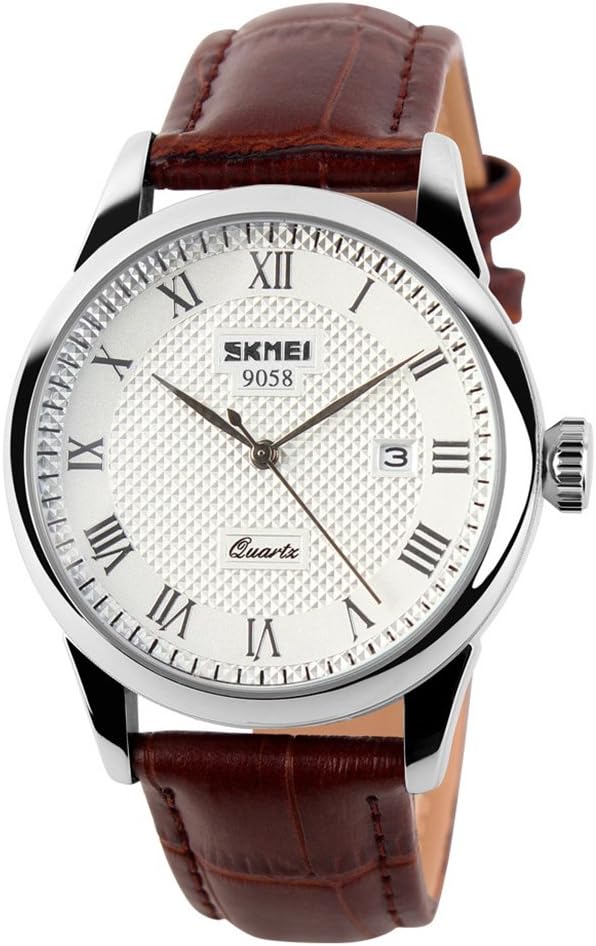 HOTSKMEI Business Men’s Quartz Wristwatches Roman Numeral Leather Band Casual Water Resist Analog Watches