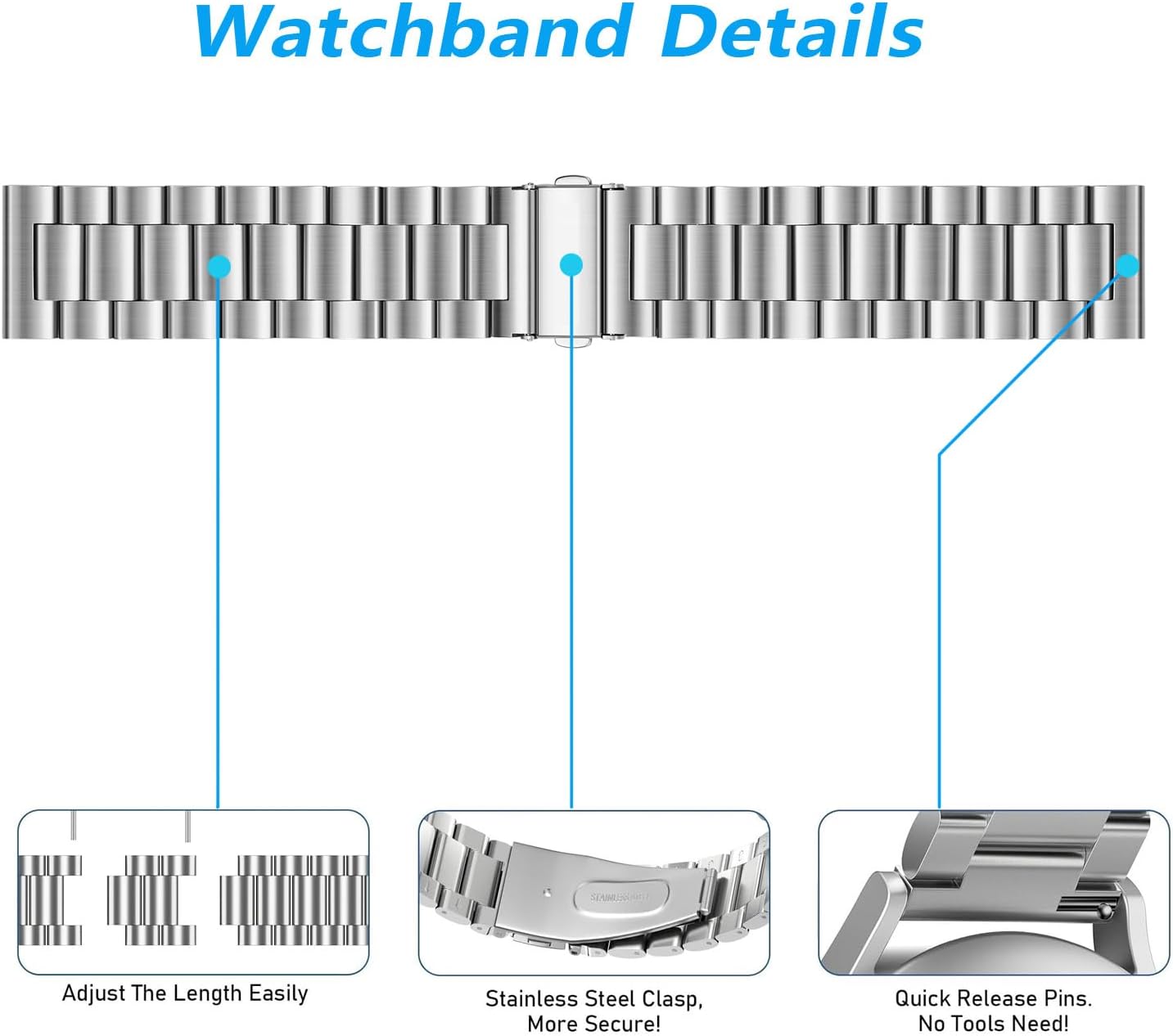 HOTNelumbo Quick Release Metal Chain Watch Bands,22MM Solid Stainless Steel Business Bracelet Strap for Samsung Gear S3/Galaxy Watch 46mm(2019)/Galaxy Watch 3 45mm