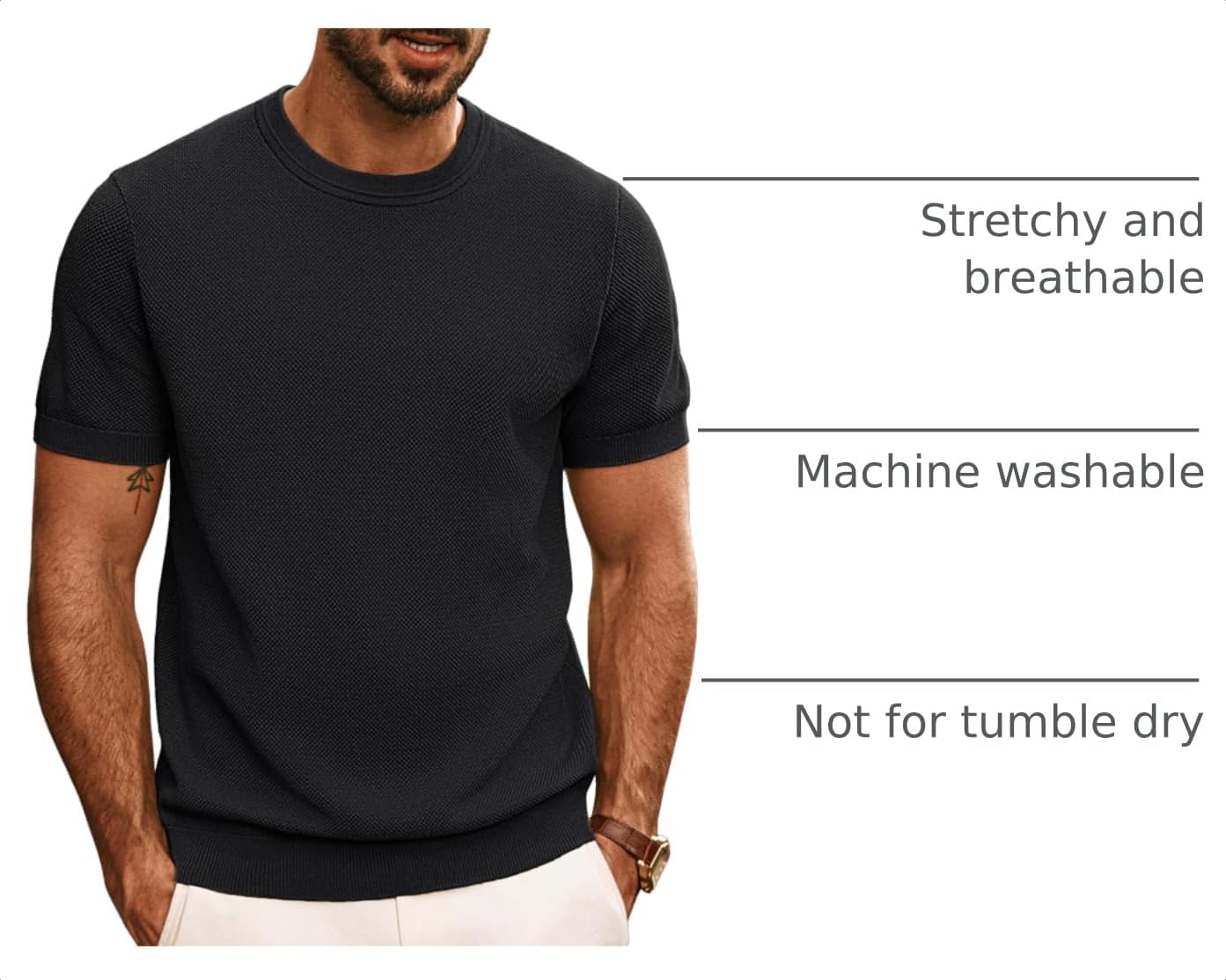 HOTPJ PAUL JONES Mens T Shirts Casual Knit Short Sleeve Tee | Crewneck, Textured Stretch T-Shirts, Lightweight, Comfortable, Breathable, Summer Clothing, Fashion, Classic, Vacation
