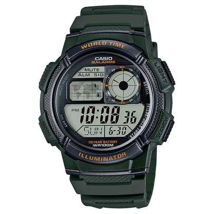 HOTCasio AE1000W Series | Men’s Digital Watch | 100M WR | Multi Alarms | 100 SEC Stopwatch | Countdown Timer | World Map for World Time | LED Light | LC Analog Display | 10 Year Battery