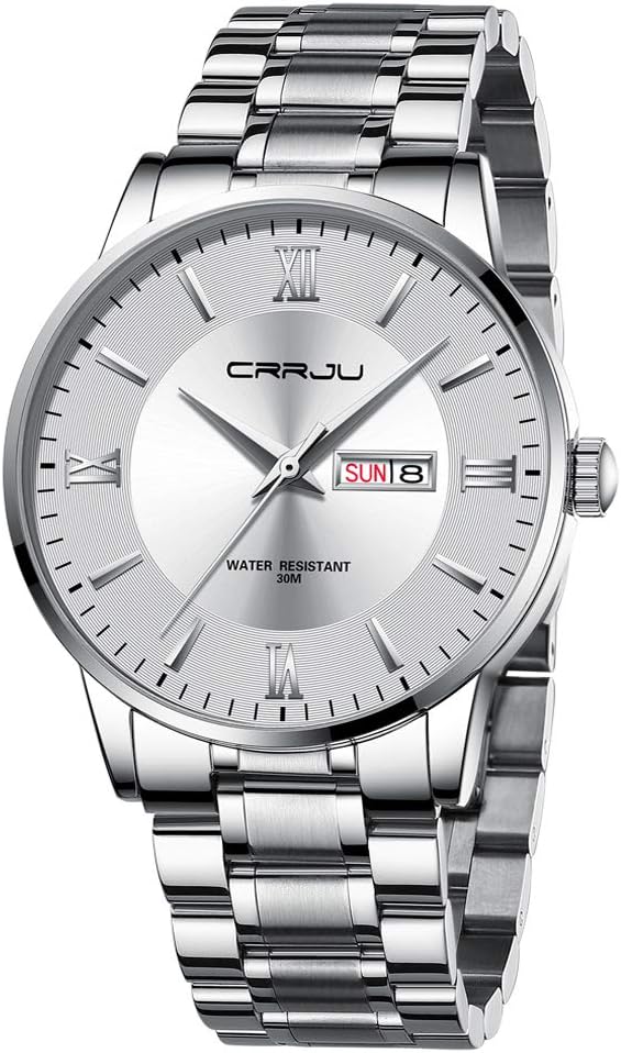 HOTCRRJU Men's Fashion Luxury Stainless Steel Watches for Men Business Auto Date Chronograph Analog Quartz Wristwatches