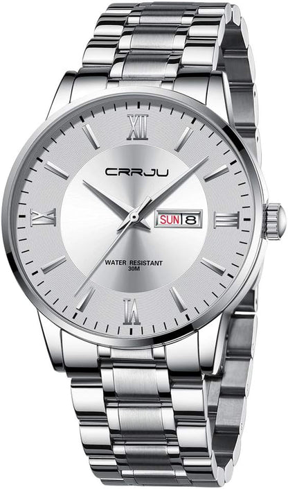 HOTCRRJU Men's Fashion Luxury Stainless Steel Watches for Men Business Auto Date Chronograph Analog Quartz Wristwatches
