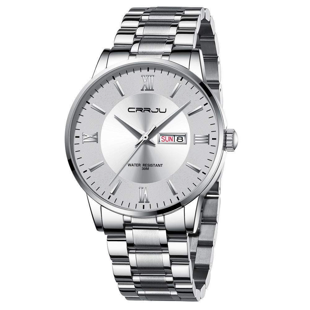 HOTCRRJU Men's Fashion Luxury Stainless Steel Watches for Men Business Auto Date Chronograph Analog Quartz Wristwatches