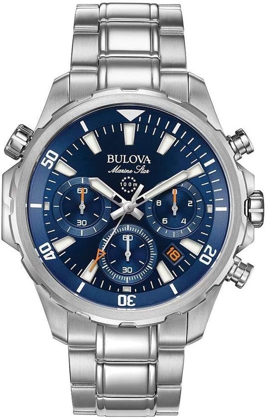 HOTBulova Men's Marine Star Series B Stainless Steel 6-Hand Chronograph Quartz Watch, Blue Dial Style: 96B256