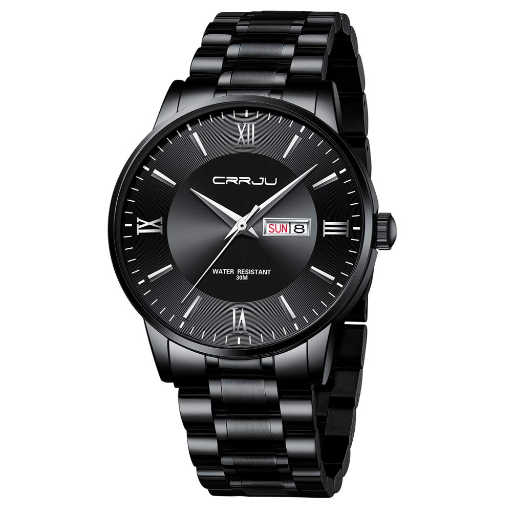 HOTCRRJU Men's Fashion Luxury Stainless Steel Watches for Men Business Auto Date Chronograph Analog Quartz Wristwatches
