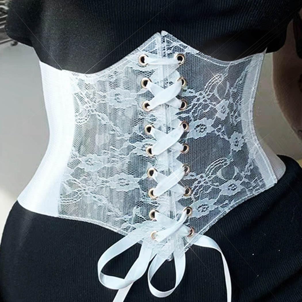 HOTBODIY Women Lace Corset Belts Elastic Cinch Belt Tied Waspie Wide Waist Bustiers for Dress