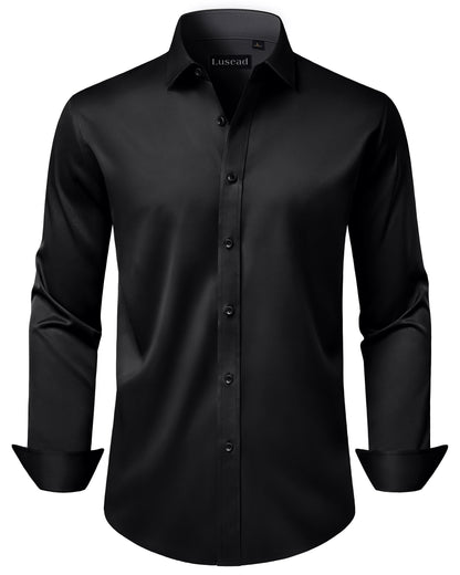 HOTMen's Dress Shirts Long Sleeve Stretch Wrinkle Free Wedding Formal Business Button Down Shirt